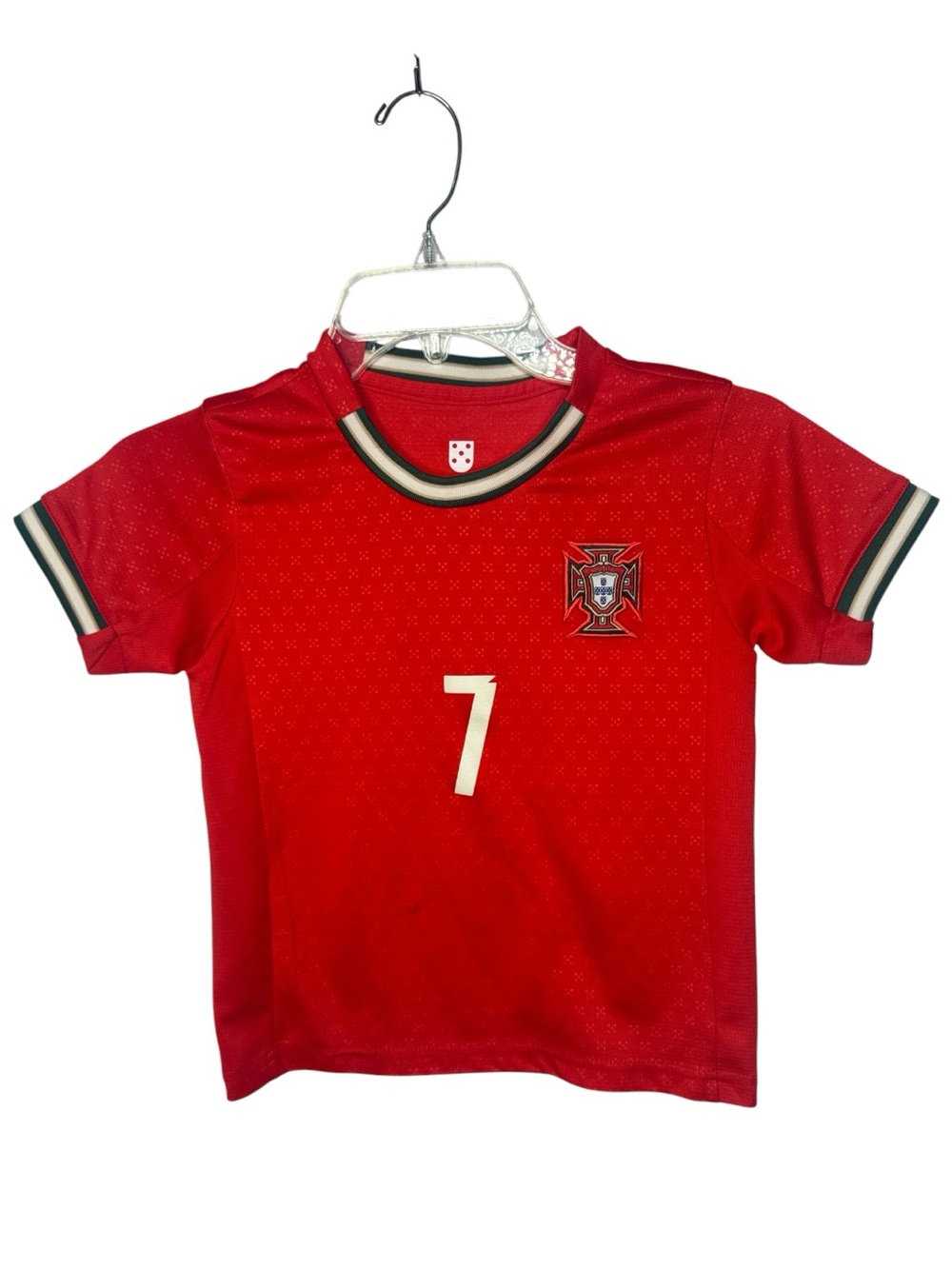 Ronaldo 2025 Home Kids Red Soccer Jersey with Number 7. Size 20.